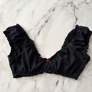 PINK x Frankies Bikinis Black Ruffled Wireless Hudson Swim Bikini Top XS